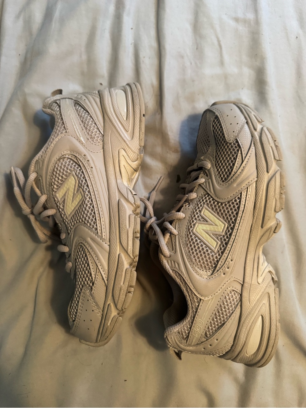 New Balance Cream/Tan Mesh Runner Sneakers - Picture 2 of 3